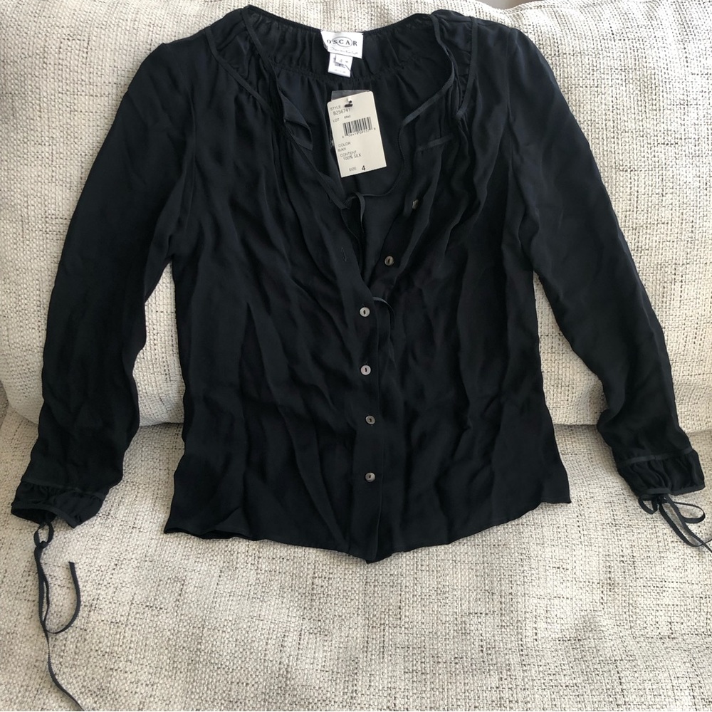 oscar de la renta black silk blouse